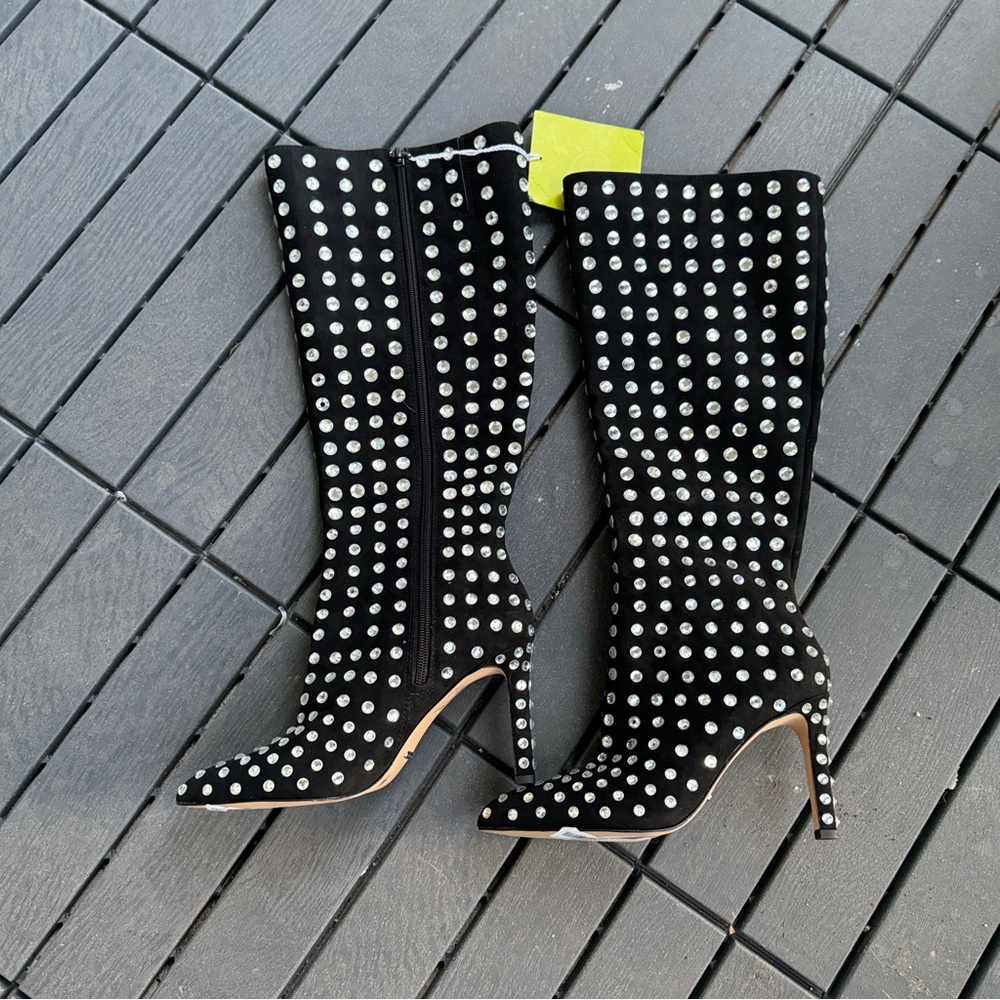 Gianni Bini Black and Silver Studded Heeled Boots